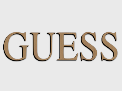 GUESS eyewear brand wood mounted plaque link